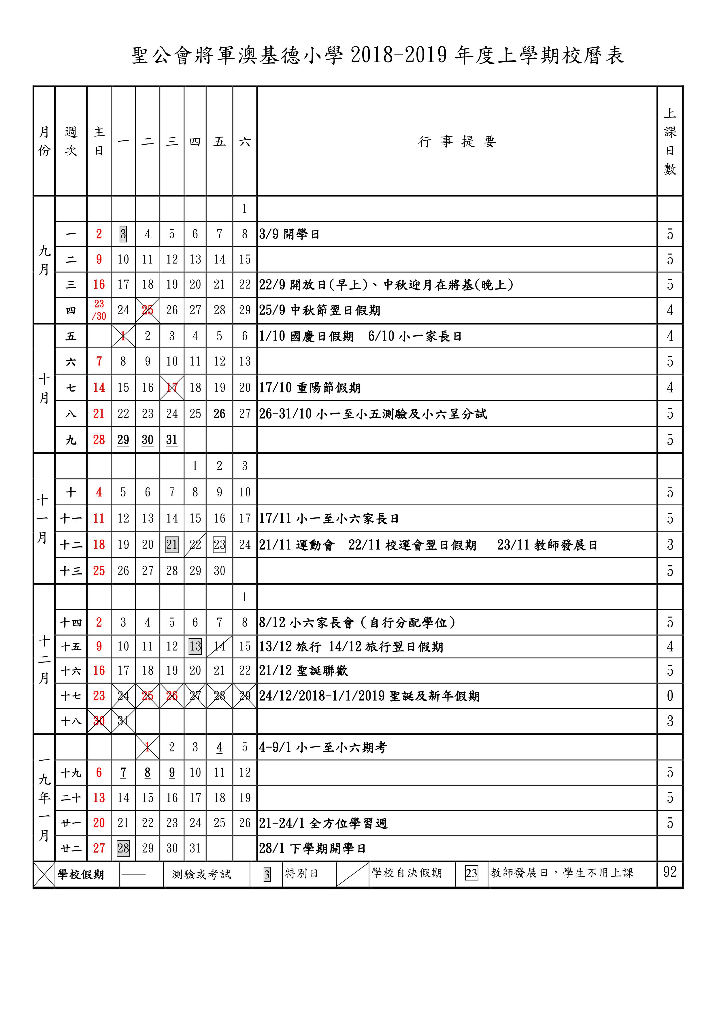 校历表